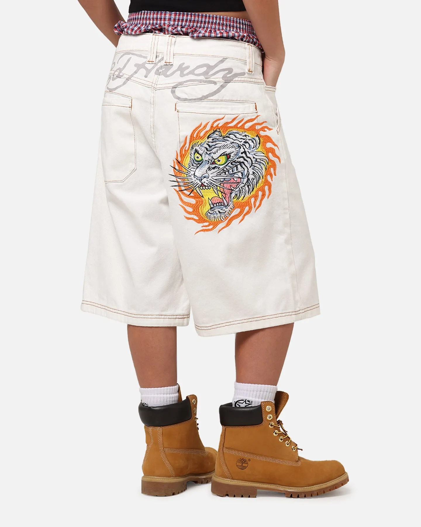 Ed Hardy Tiger Jorts Off White