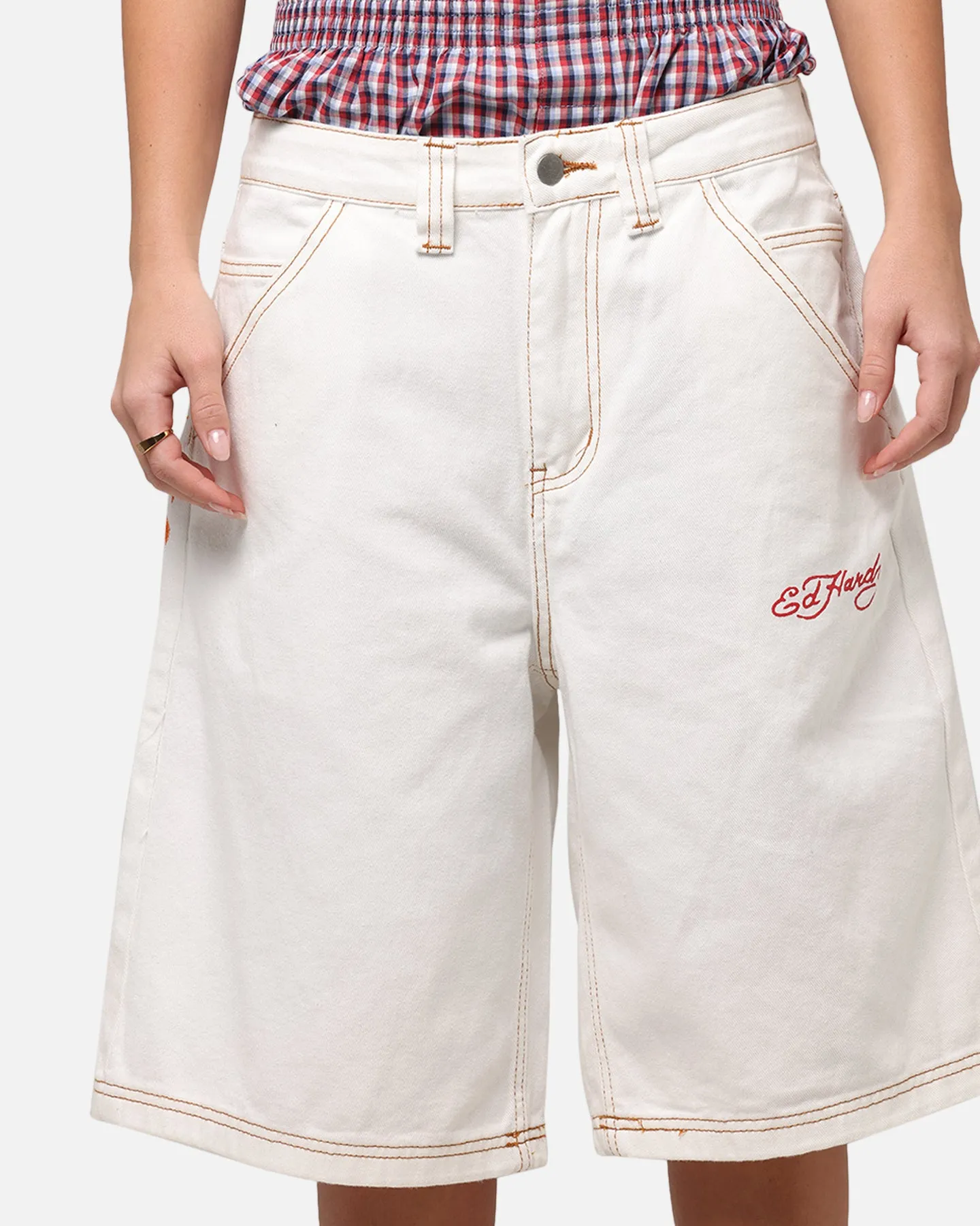 Ed Hardy Tiger Jorts Off White