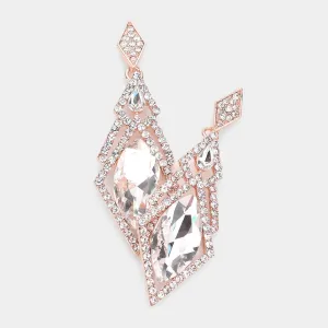 Edgy Clear Crystal Abstract Dangle Pageant Earrings on Rose Gold | Prom Jewelry | 554390