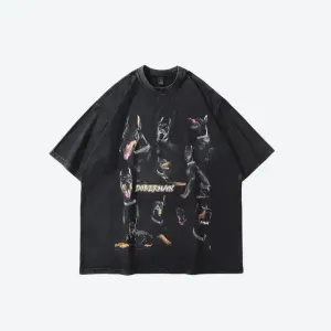 Edgy Doberman Tee with Digital Print for Y2K Street Style