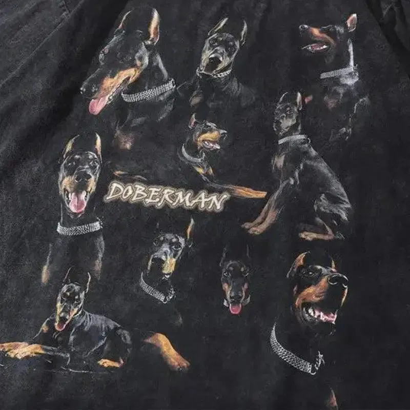 Edgy Doberman Tee with Digital Print for Y2K Street Style