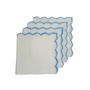 Edgy Scallop Trim White Cotton Napkins