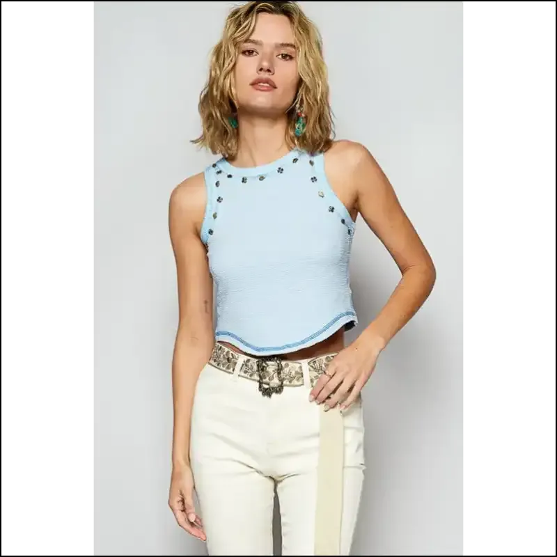 Edgy Studded Round Neck Cropped Tank