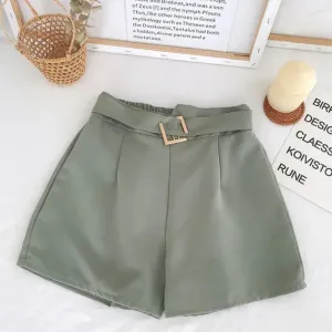 Elastic High Waist Belted Shorts