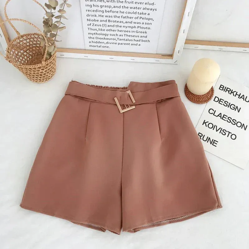 Elastic High Waist Belted Shorts