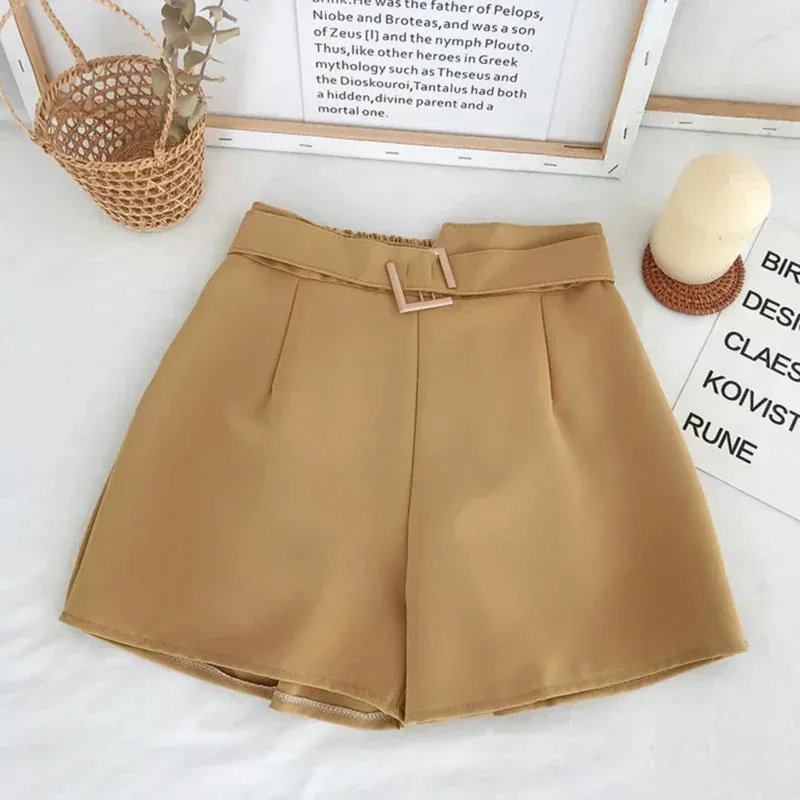 Elastic High Waist Belted Shorts