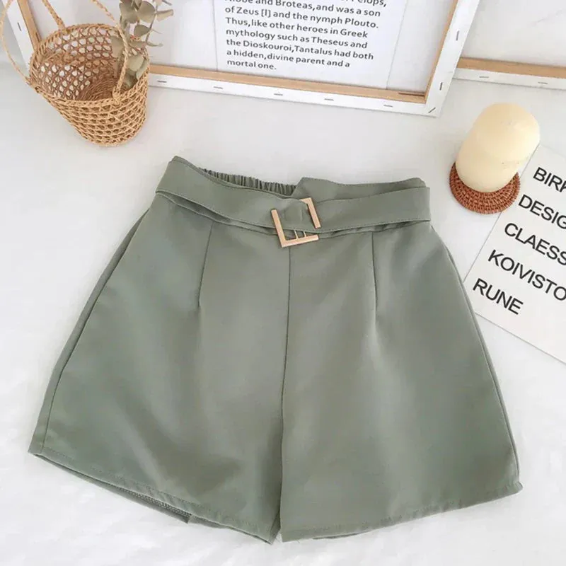 Elastic High Waist Belted Shorts