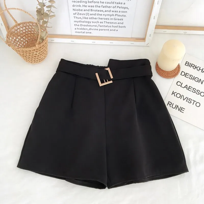 Elastic High Waist Belted Shorts