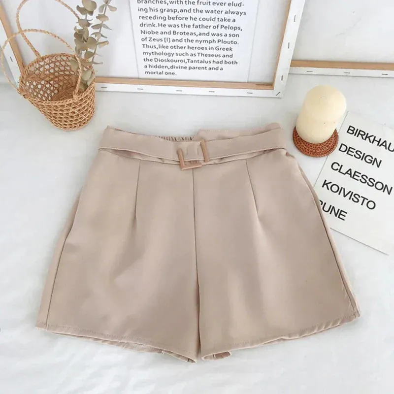 Elastic High Waist Belted Shorts