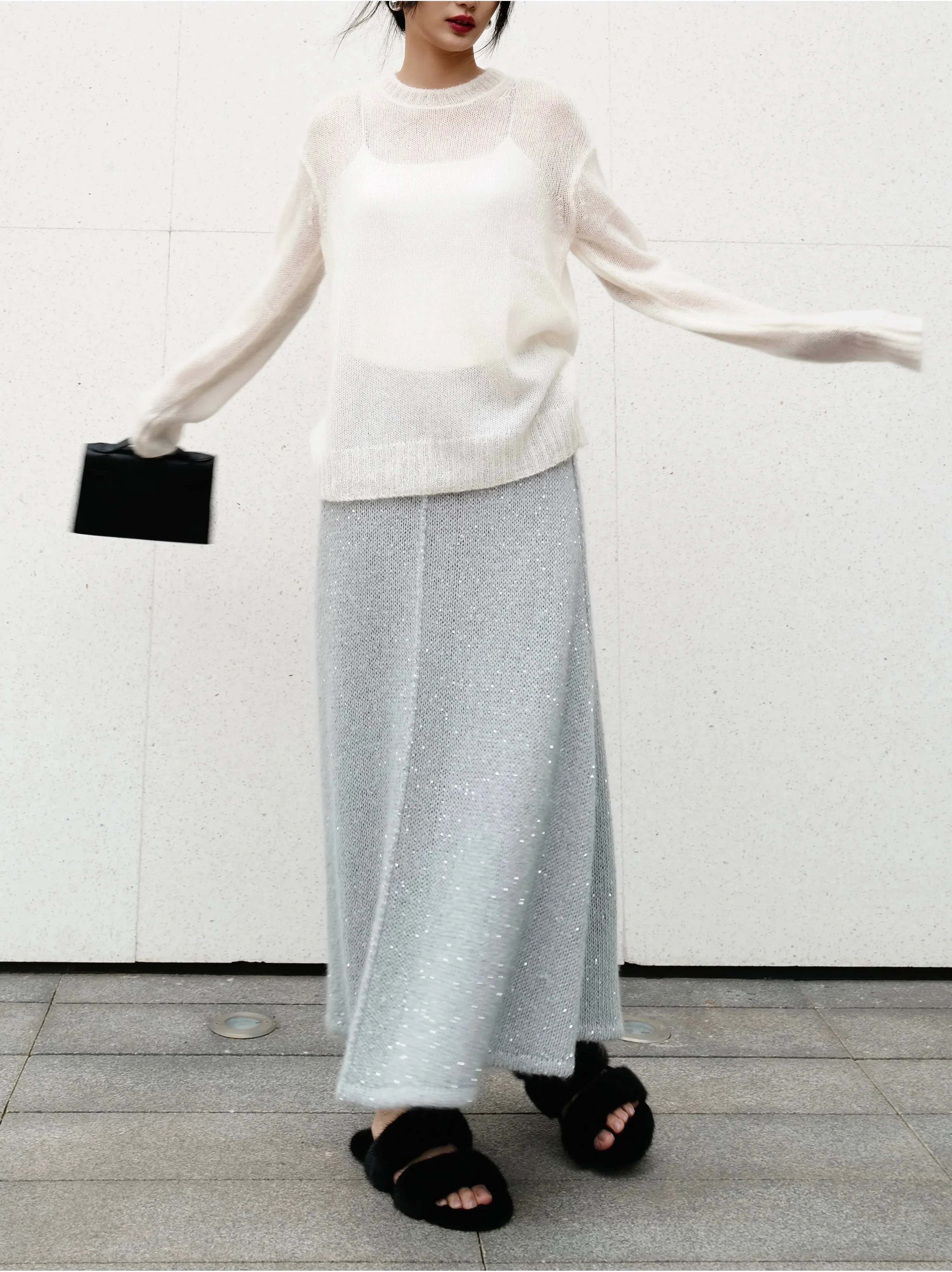 Elegant Gray Blazer and Sequin Skirt
