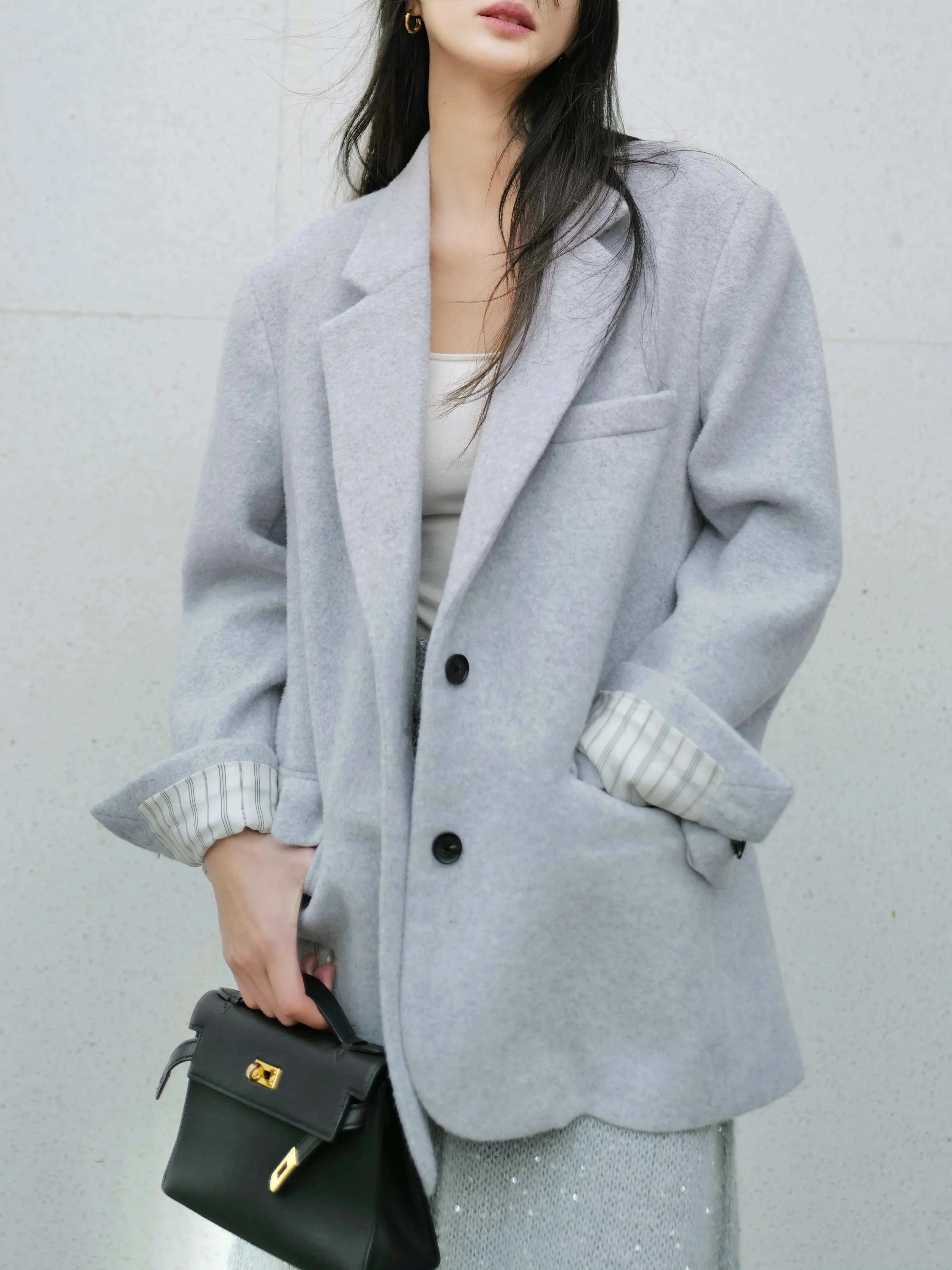 Elegant Gray Blazer and Sequin Skirt