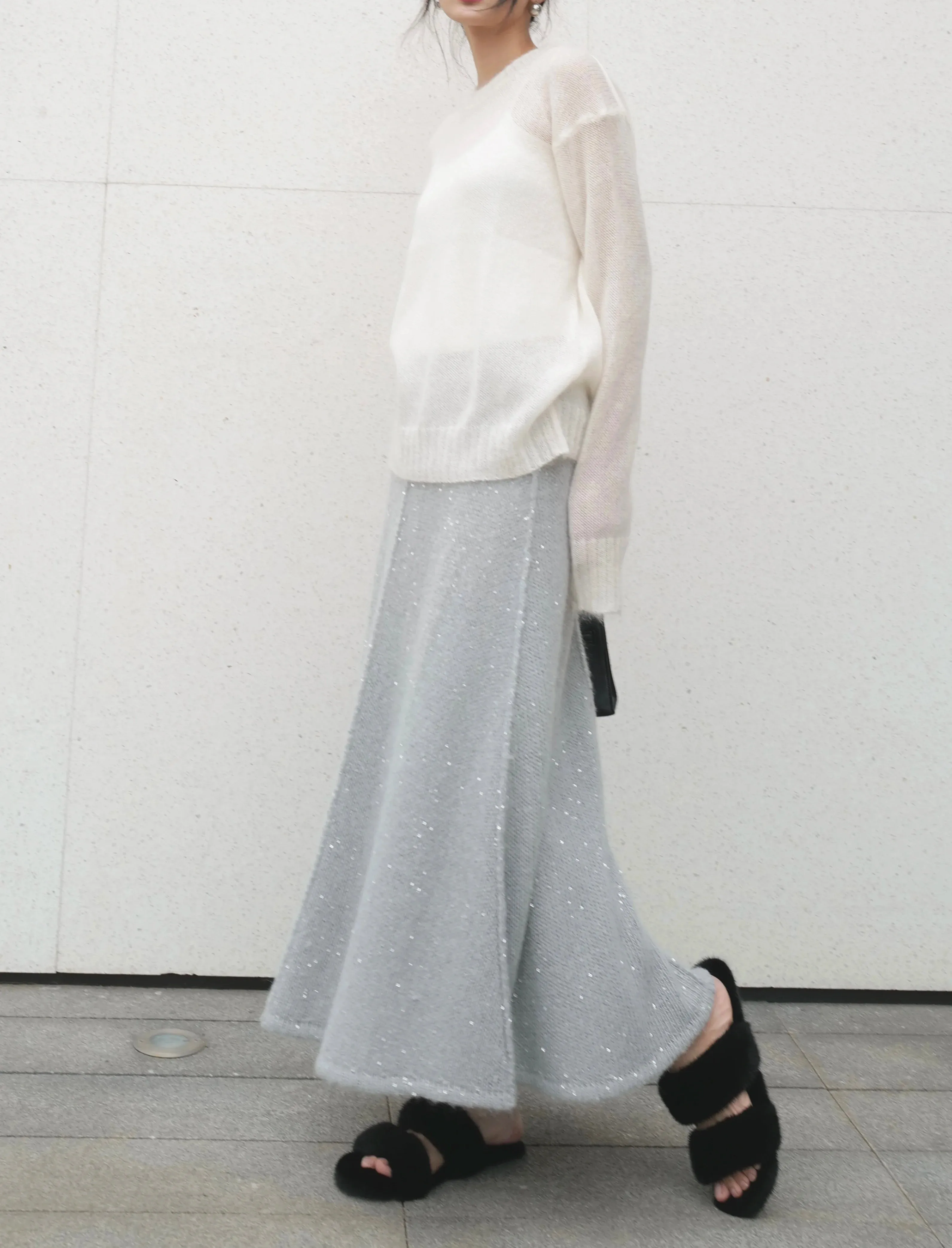 Elegant Gray Blazer and Sequin Skirt