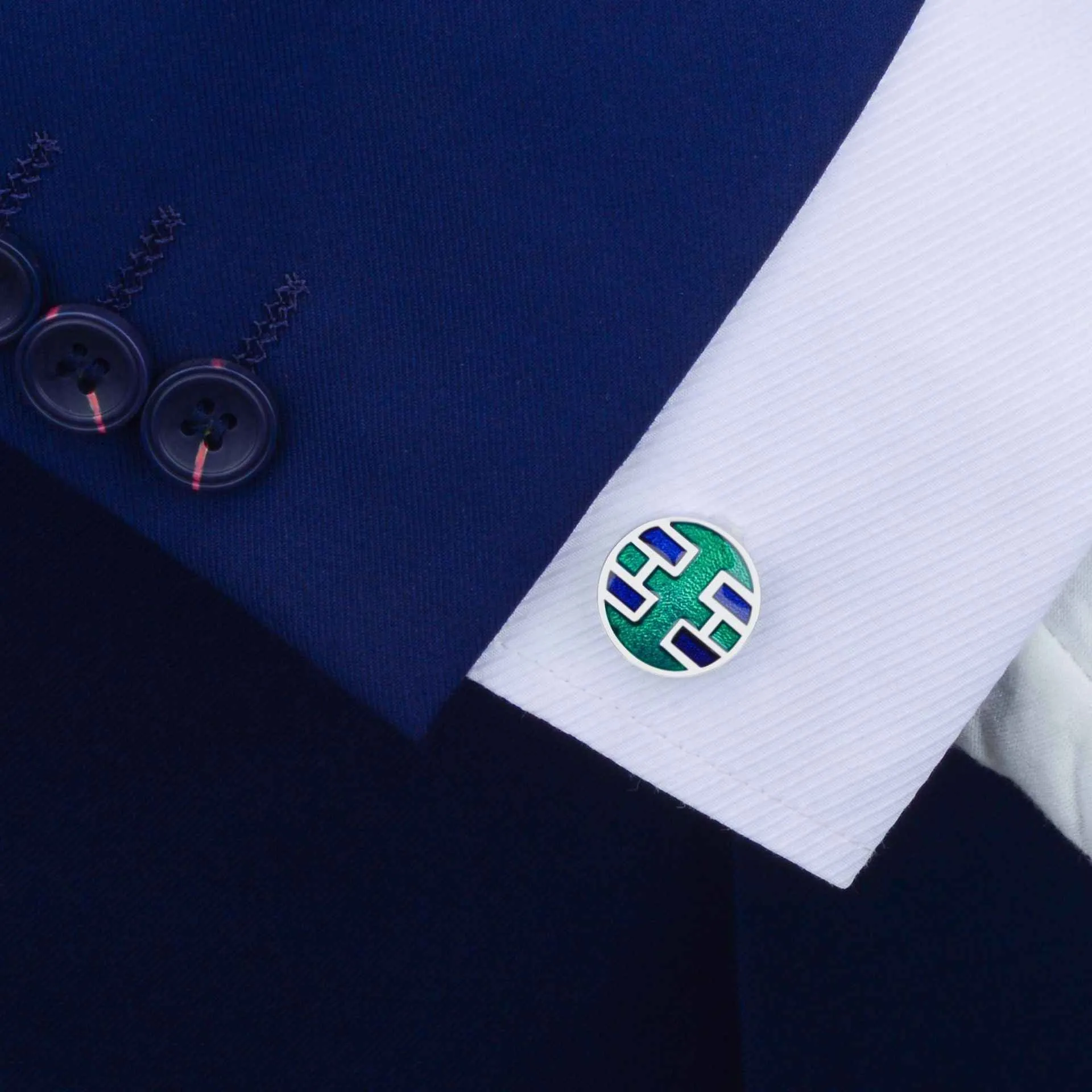 Elegant Green Business Round Men's Metal Enamel Shirt Cufflinks