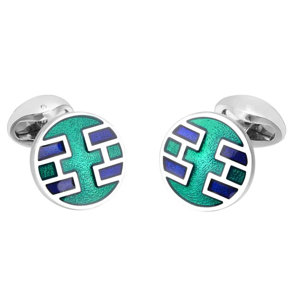 Elegant Green Business Round Men's Metal Enamel Shirt Cufflinks