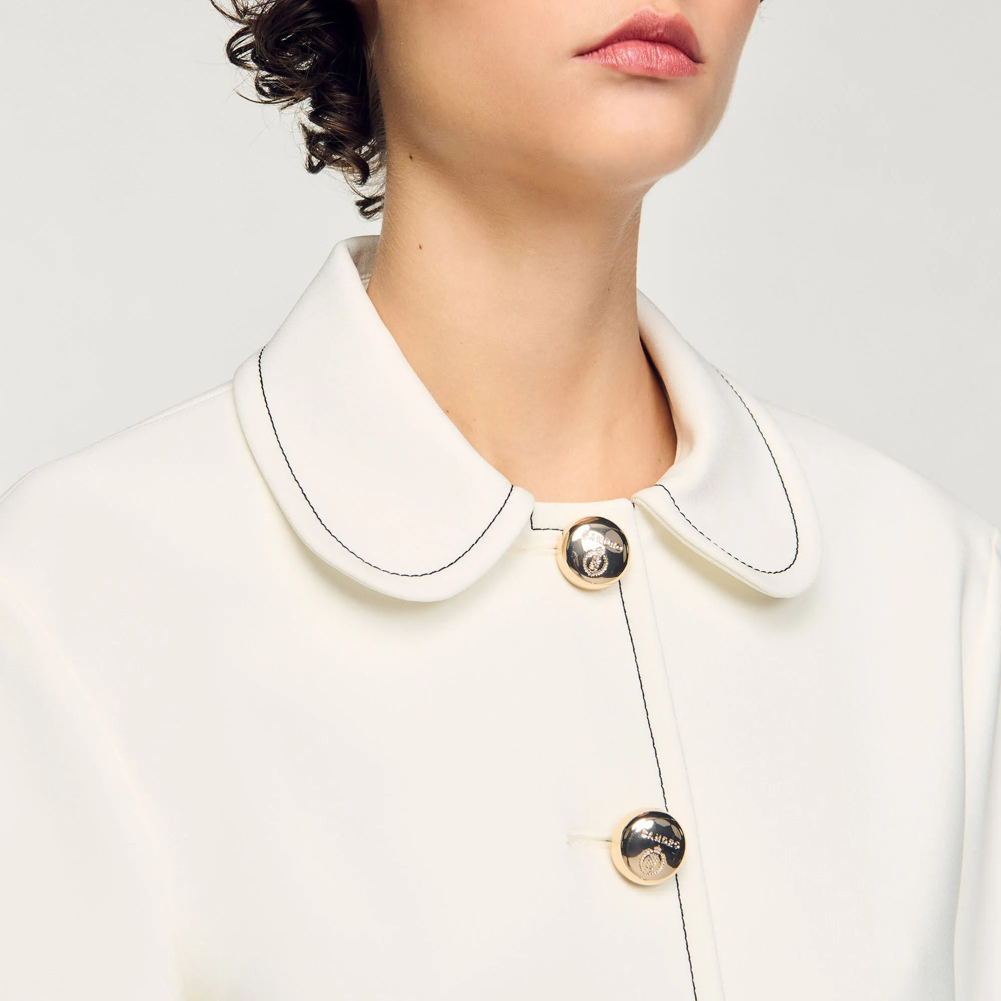 Elodie Peter Pan Collar Cropped Jacket Ecru