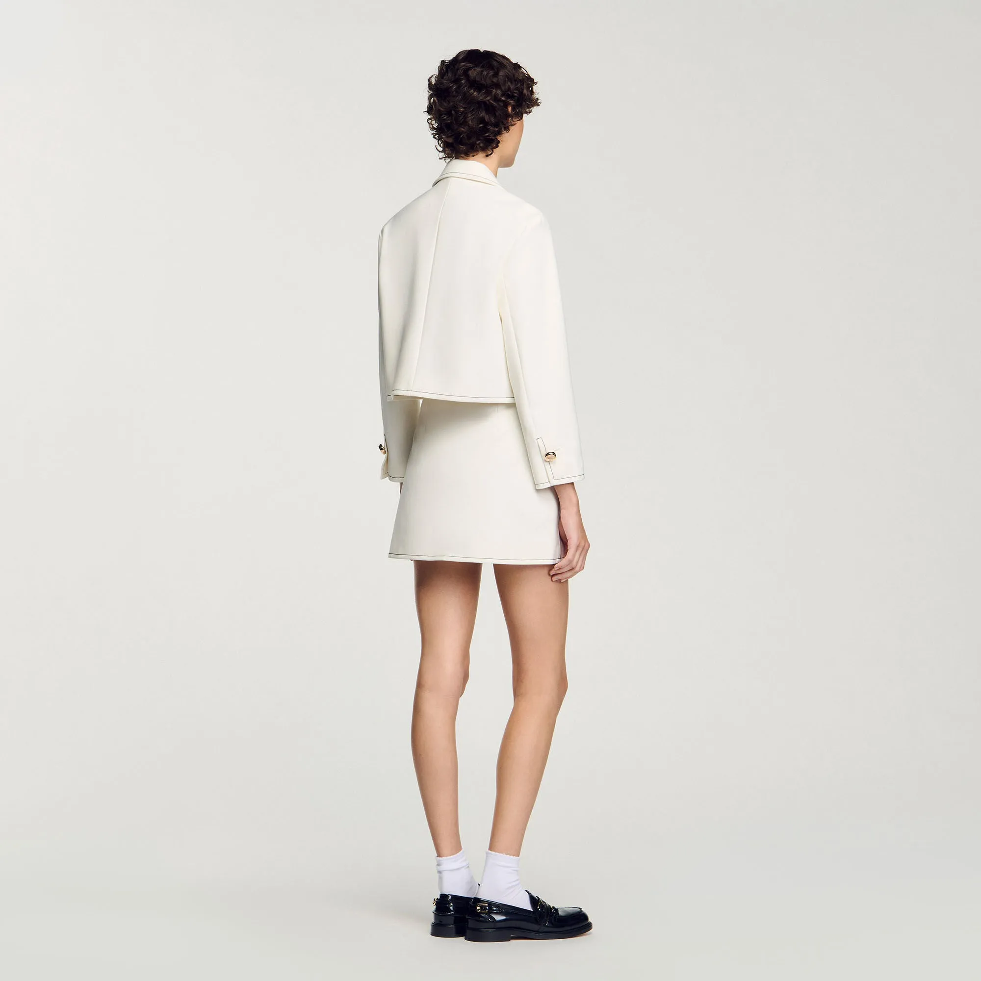 Elodie Peter Pan Collar Cropped Jacket Ecru