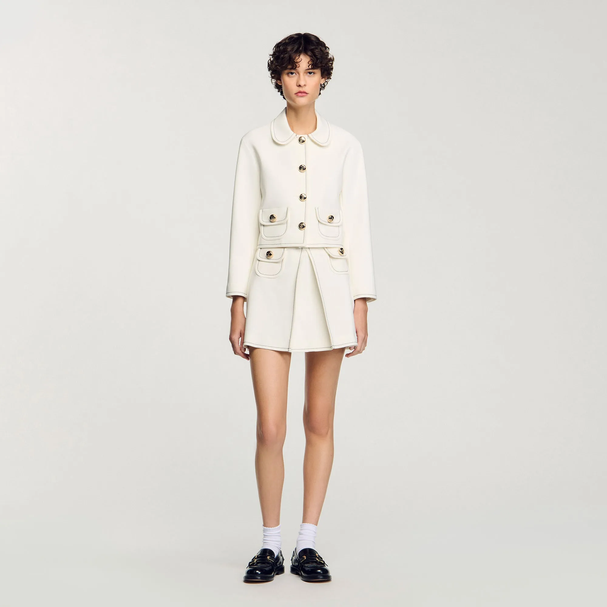 Elodie Peter Pan Collar Cropped Jacket Ecru
