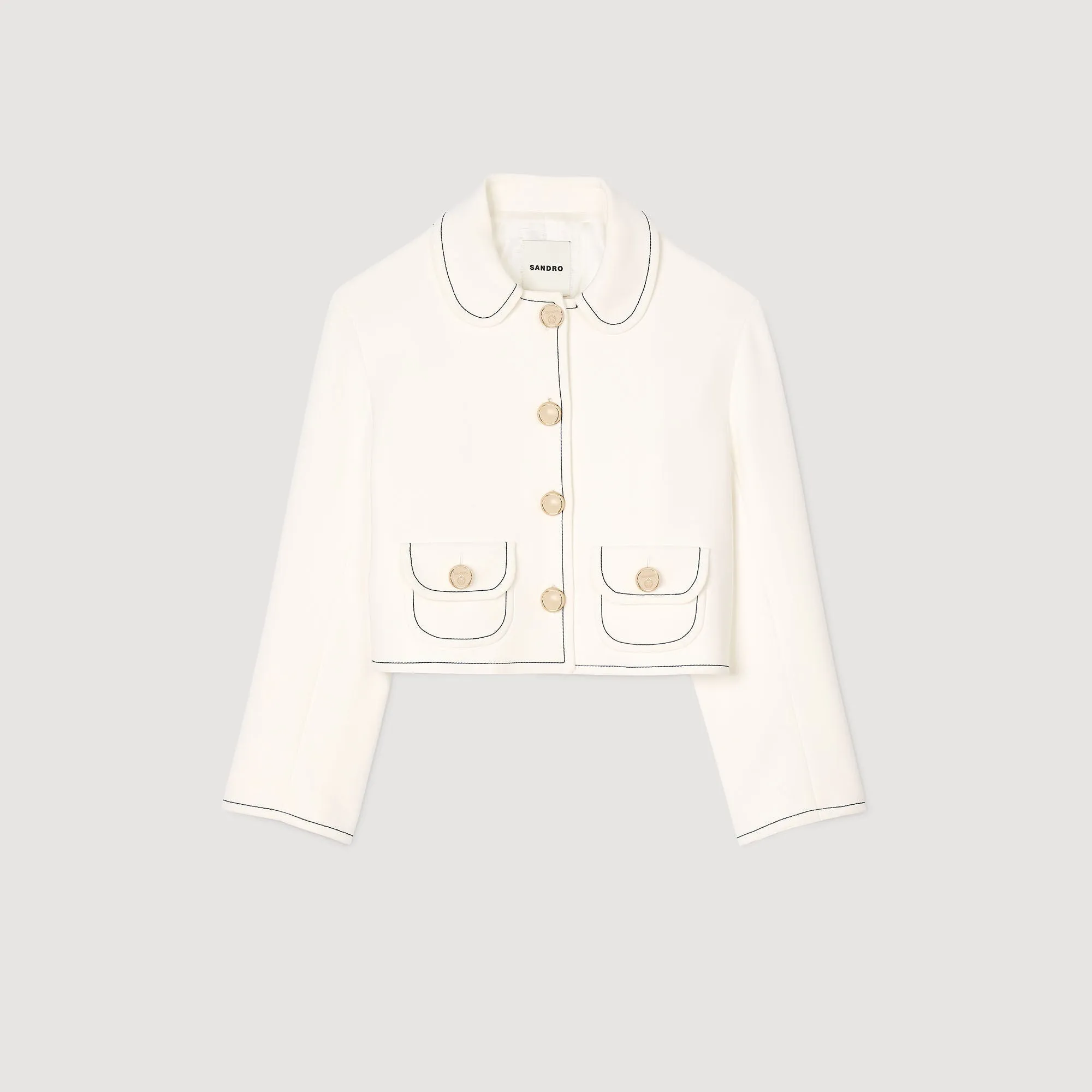 Elodie Peter Pan Collar Cropped Jacket Ecru