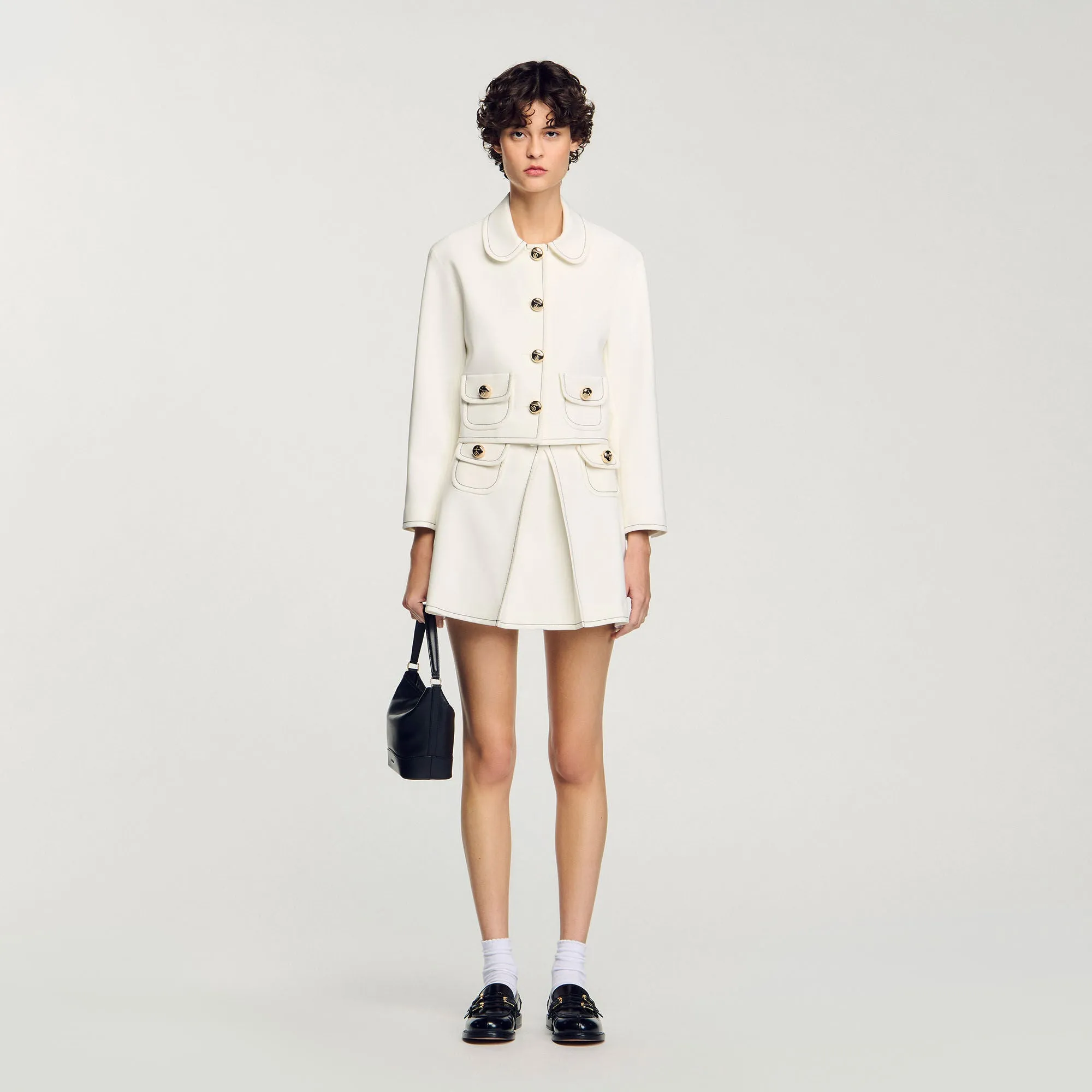 Elodie Peter Pan Collar Cropped Jacket Ecru