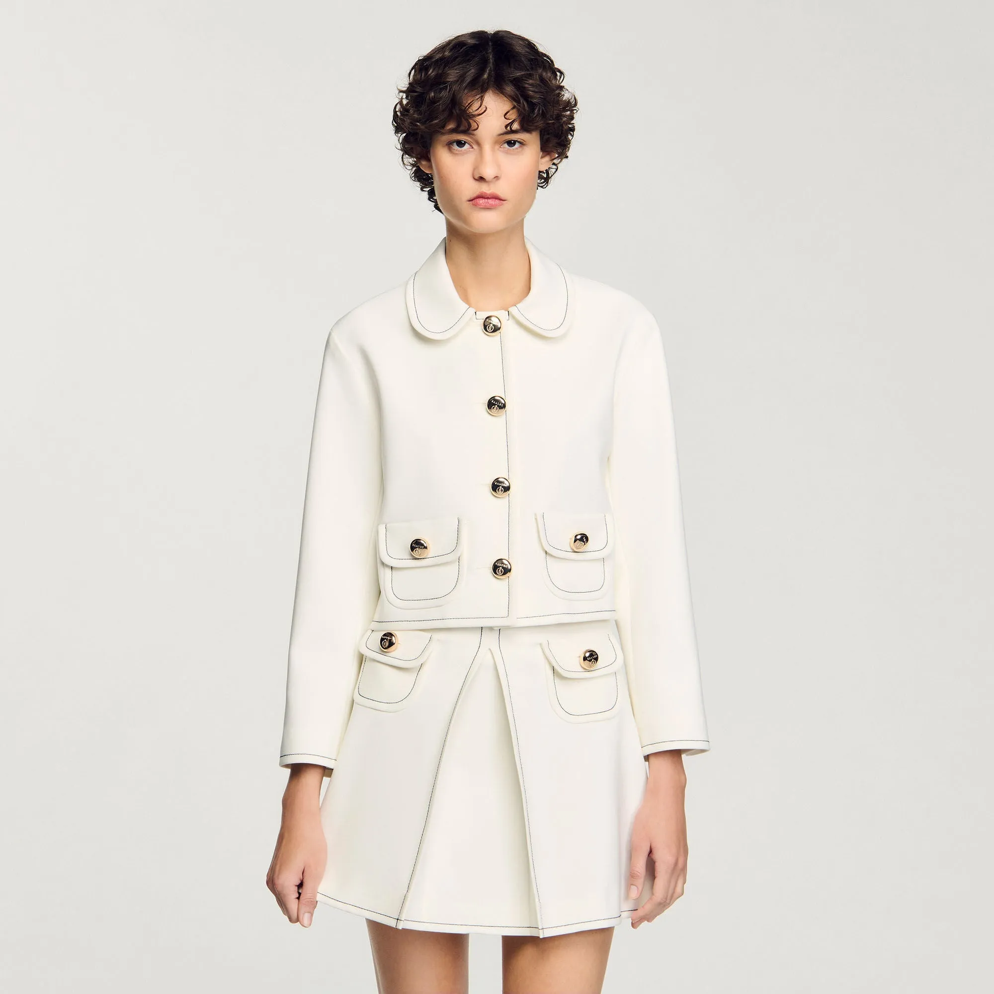 Elodie Peter Pan Collar Cropped Jacket Ecru