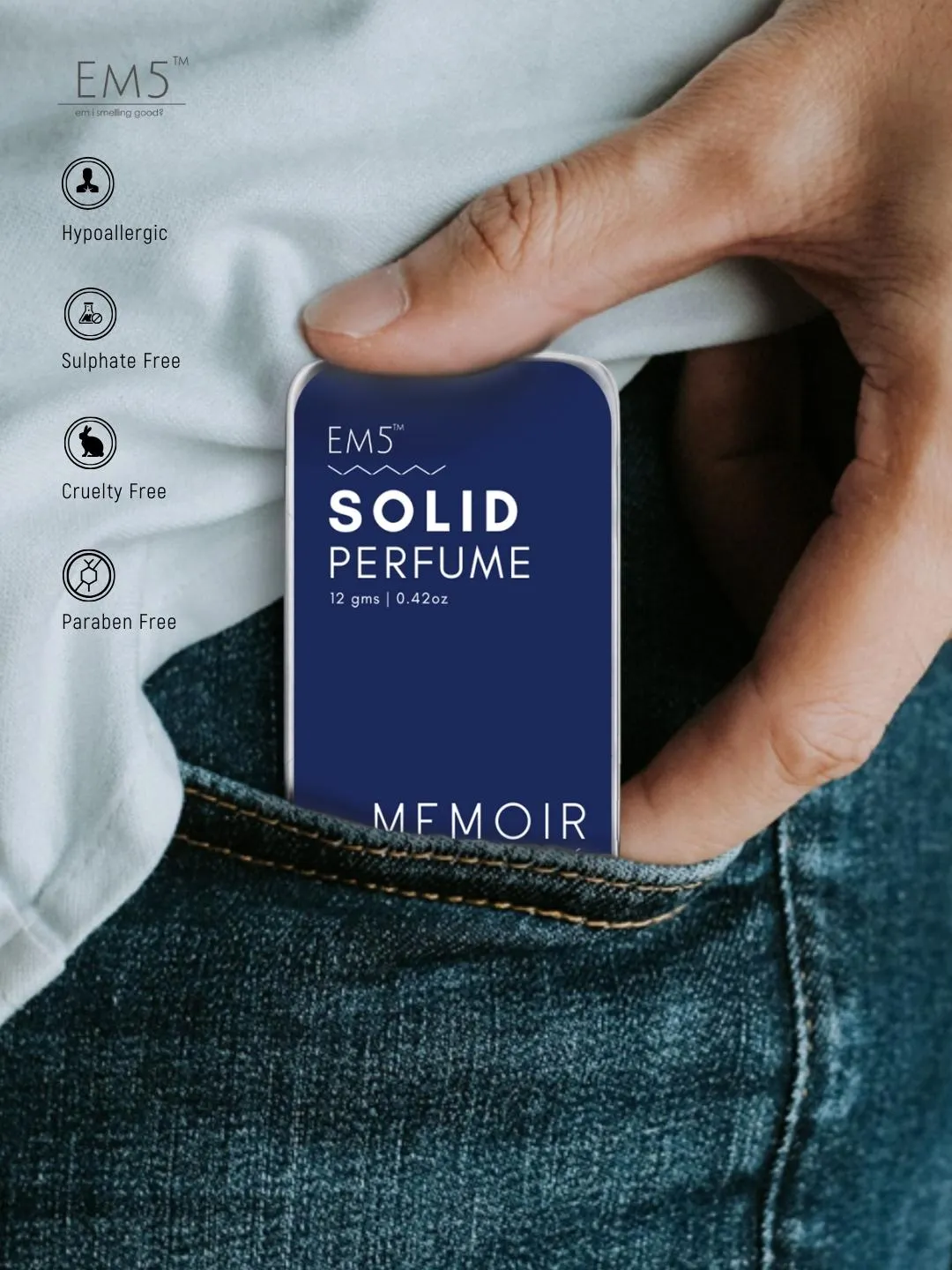 EM5™ Memoir | Solid Perfume for Men & Women | Alcohol Free Strong lasting fragrance | Fresh Citrus Woody | Goodness of Beeswax   Shea Butter