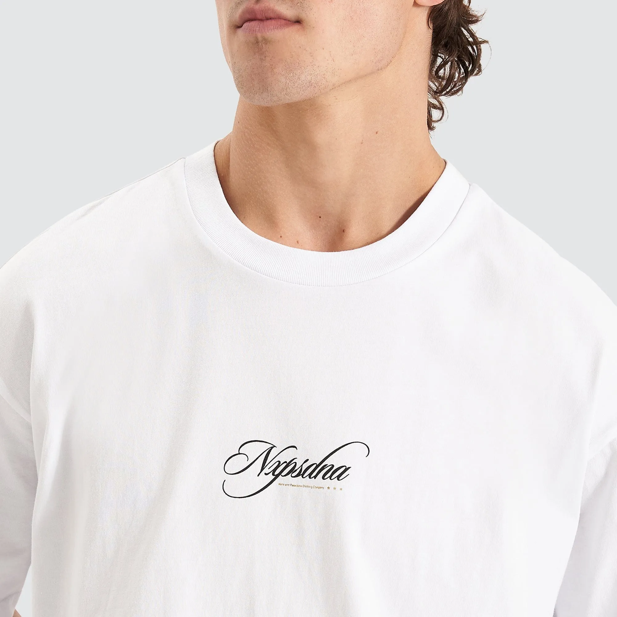 Encrypted Heavy Box Fit Scoop Tee White