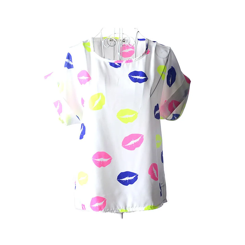 explosion models Chiffon T Shirts Tops Loose Ladies T-shirts Striped