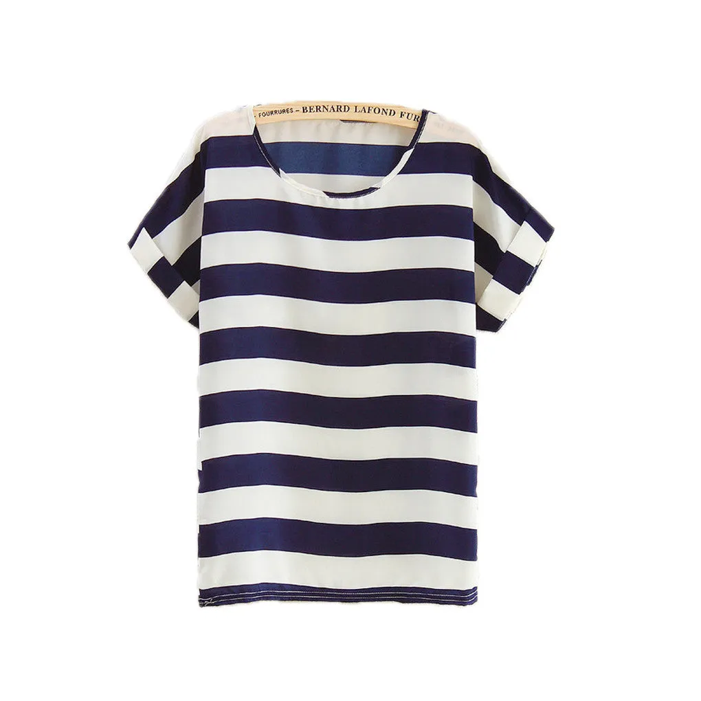 explosion models Chiffon T Shirts Tops Loose Ladies T-shirts Striped