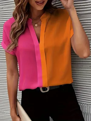 Fashionable Zoe Blouse: 50/50 Colorblocked Design