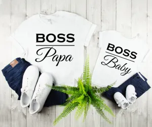 Father and Son Matching Shirts,Father Baby Matching Shirts,Gifts for Dad and Son,Fathers Day Gift,Boss Papa Mens Tee & Boss BabyToddler Tee