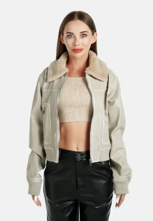 Faux Fur Contrast Collar Cropped Jacket By RUW