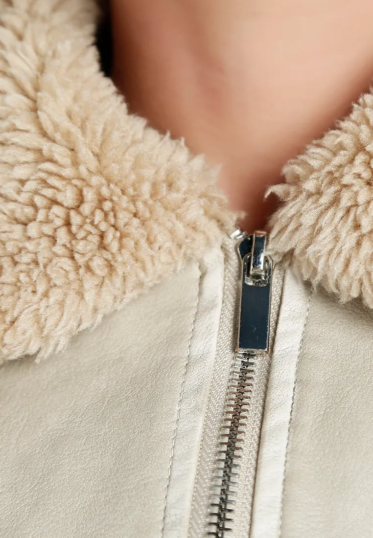 Faux Fur Contrast Collar Cropped Jacket By RUW