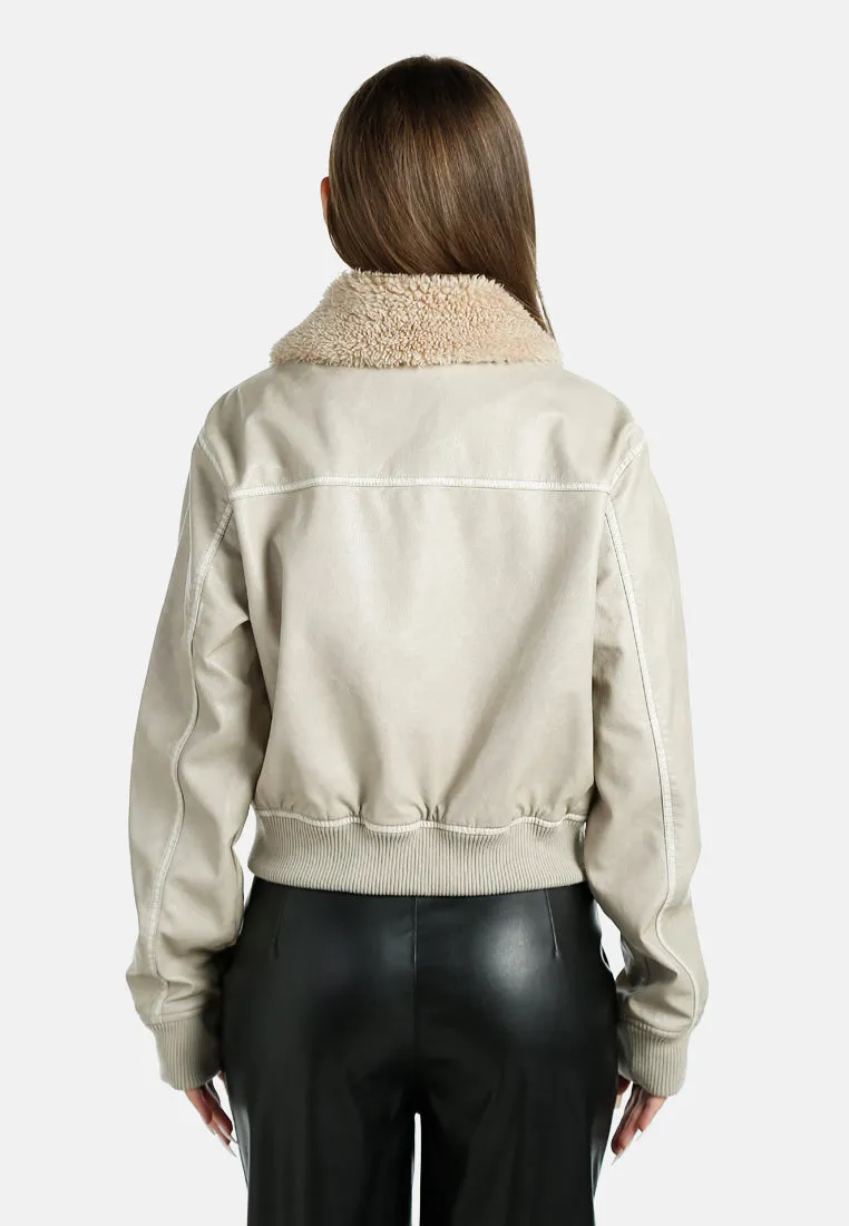 Faux Fur Contrast Collar Cropped Jacket By RUW