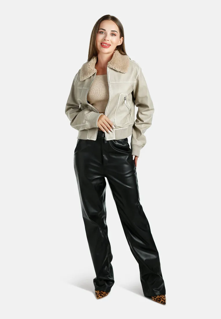 Faux Fur Contrast Collar Cropped Jacket By RUW