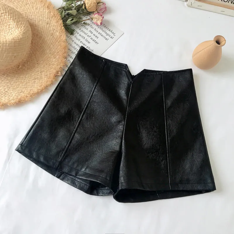 Faux Leather High Waist Slim Slit Shorts