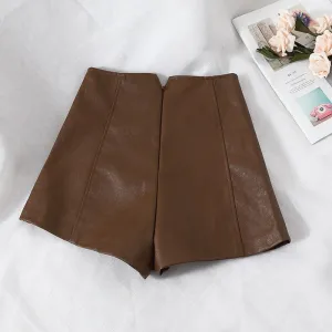 Faux Leather High Waist Slim Slit Shorts