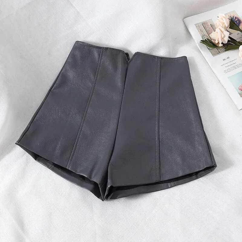Faux Leather High Waist Slim Slit Shorts