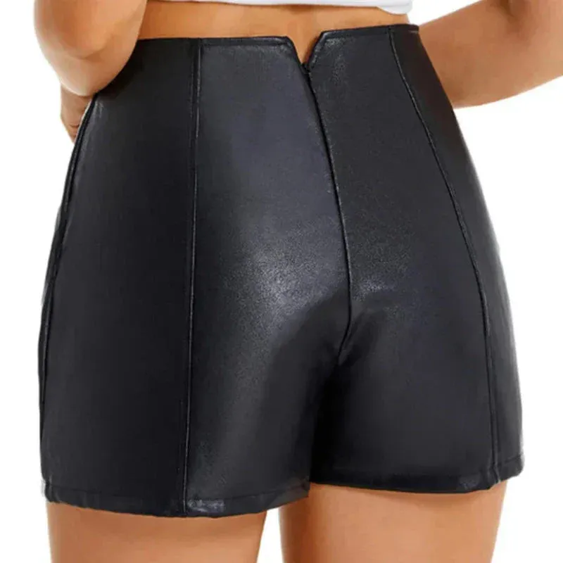 Faux Leather High Waist Slim Slit Shorts