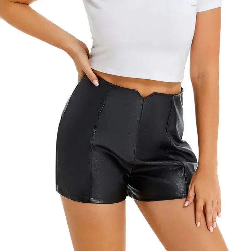 Faux Leather High Waist Slim Slit Shorts