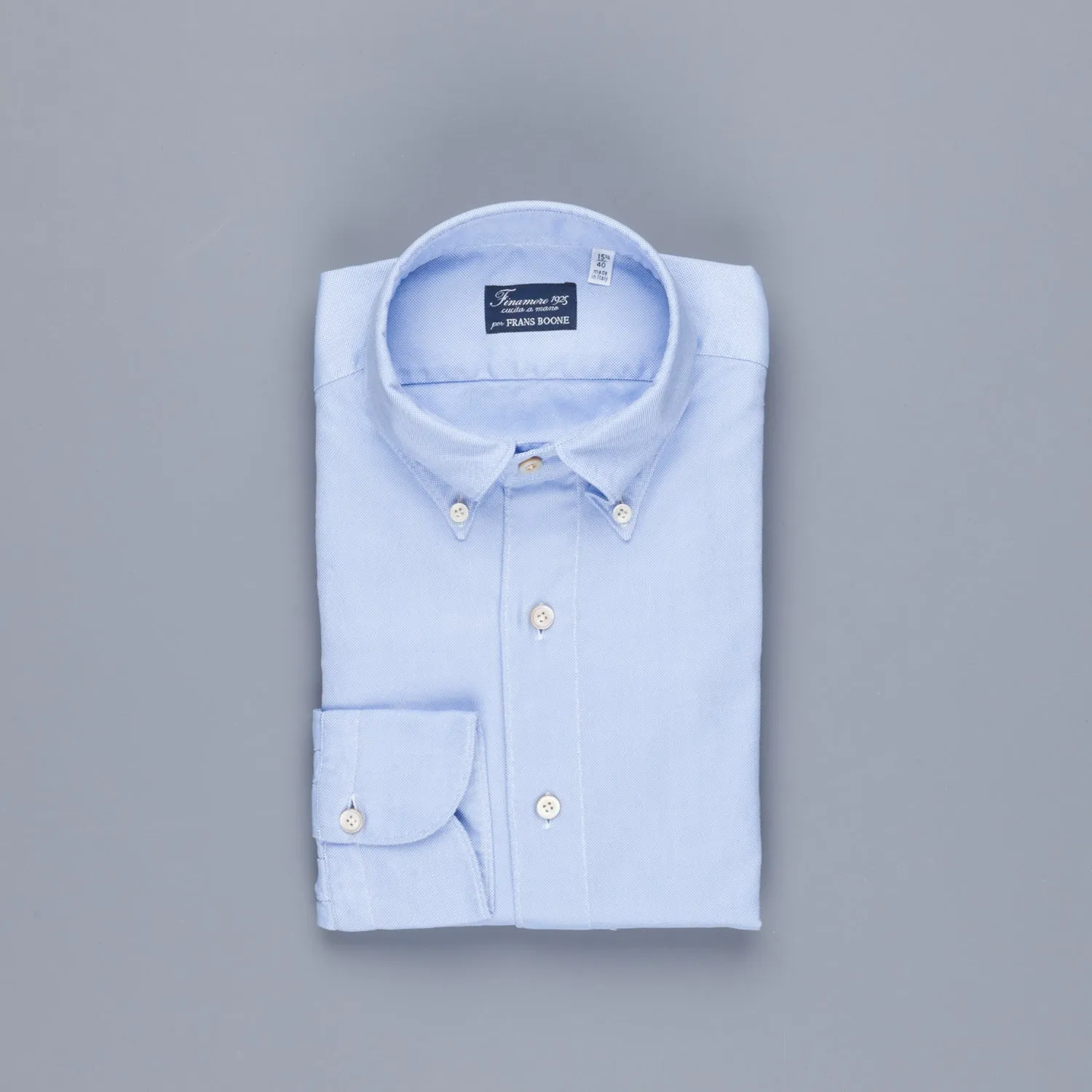 Finamore Gaeta Shirt Lucio Collar washed oxford Midblue