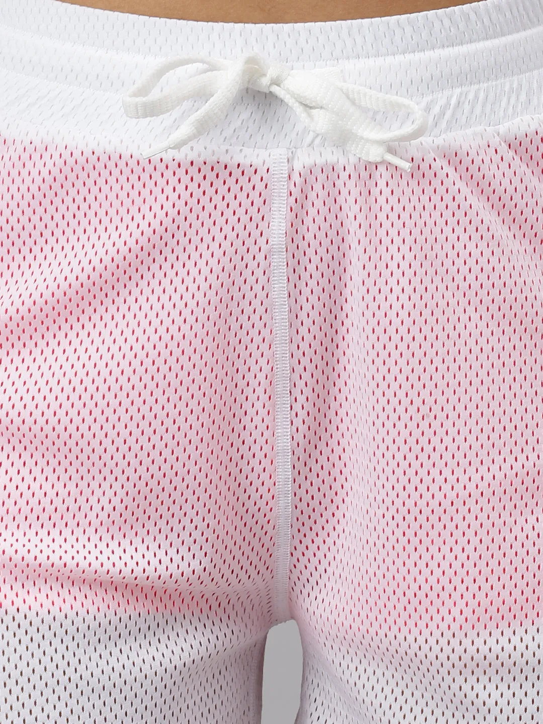 Fitkin Women's White & Pink Double Layer Side Zip Shorts