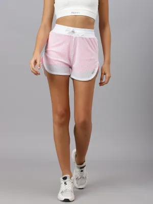 Fitkin Women's White & Pink Double Layer Side Zip Shorts