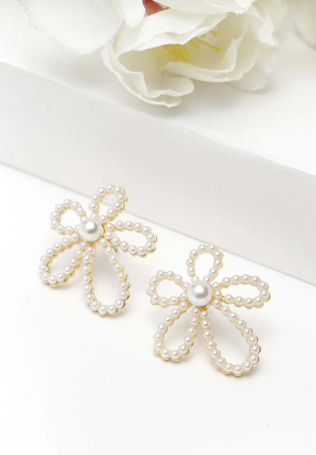 Floral Pearl Stud Earrings