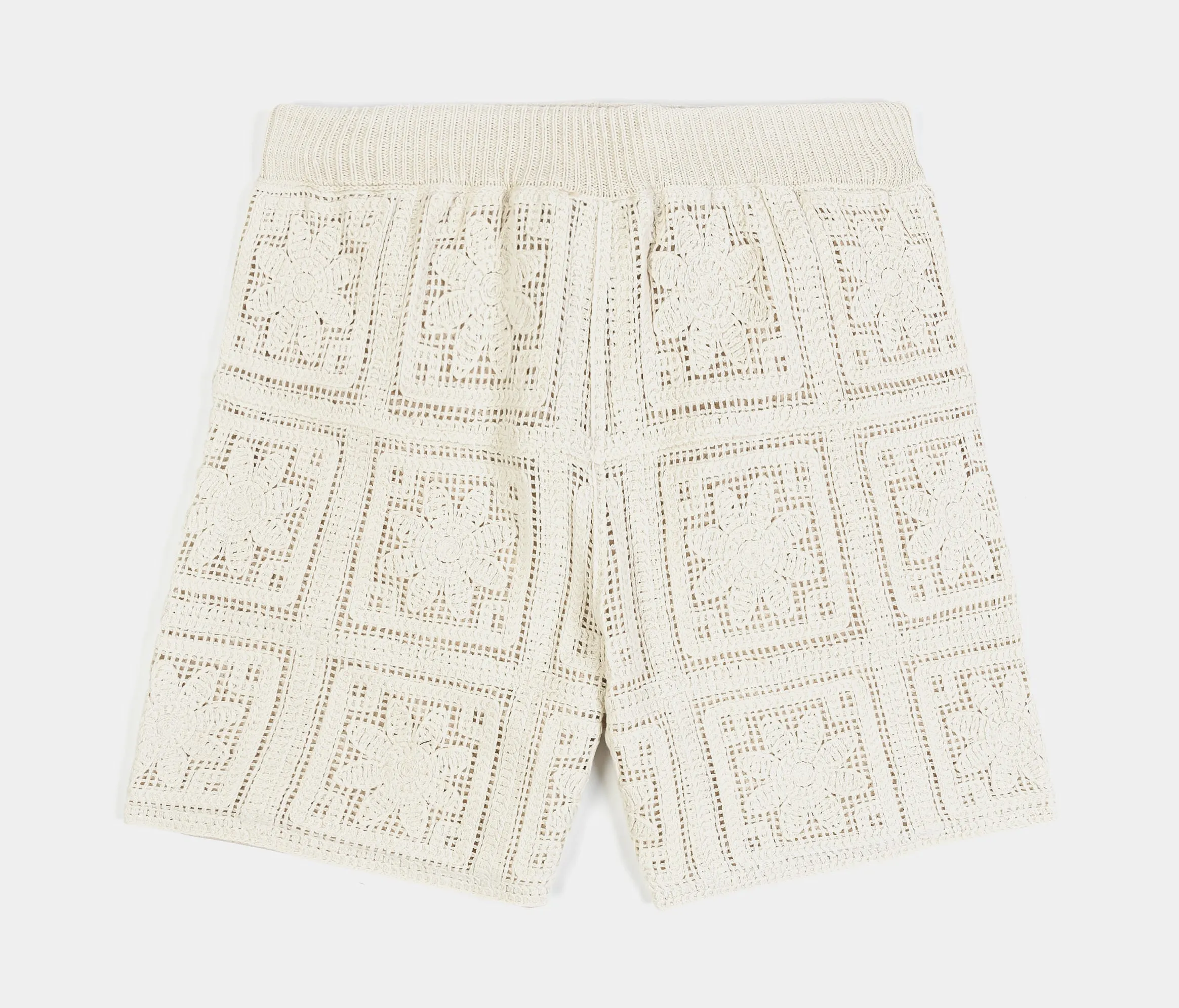 Flower Crochet Mens Shorts (Beige)