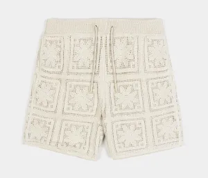 Flower Crochet Mens Shorts (Beige)