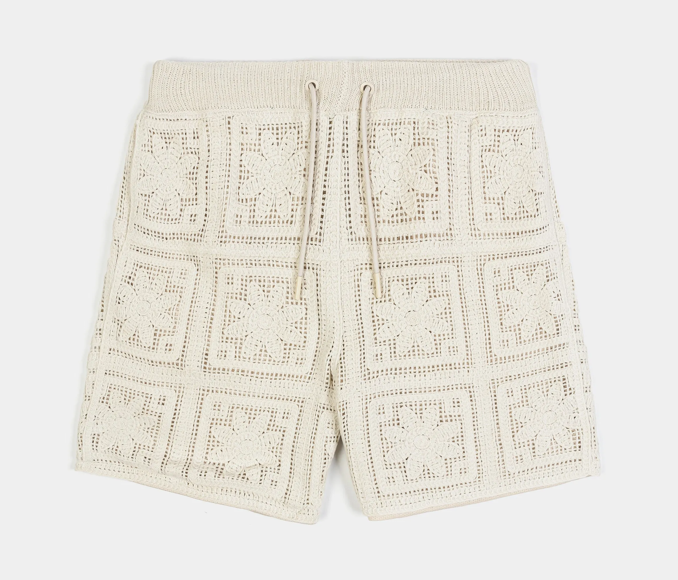 Flower Crochet Mens Shorts (Beige)