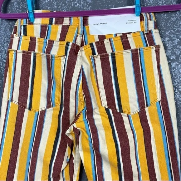😍FRAME Denim Le High Painterly Stripe Straight Leg yellow brown funky fun jeans
