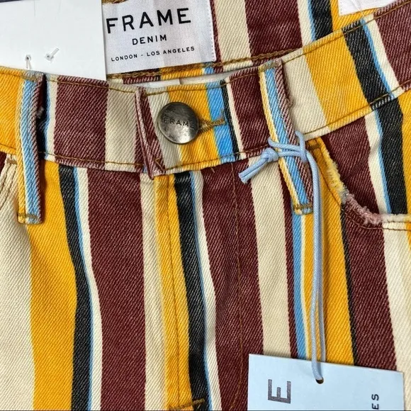😍FRAME Denim Le High Painterly Stripe Straight Leg yellow brown funky fun jeans