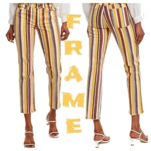 😍FRAME Denim Le High Painterly Stripe Straight Leg yellow brown funky fun jeans
