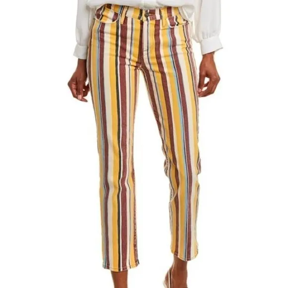 😍FRAME Denim Le High Painterly Stripe Straight Leg yellow brown funky fun jeans